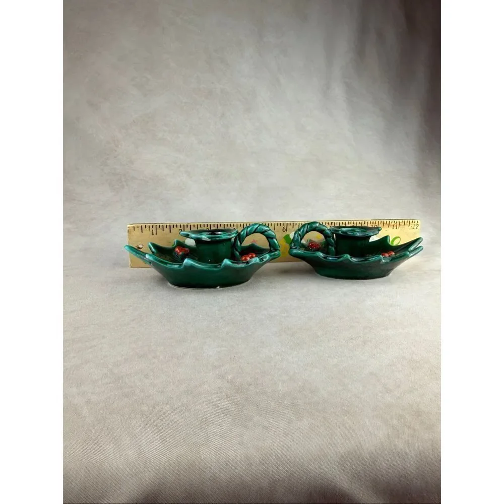 Vintage Lefton Holly Leaf Candlestick Holders READ